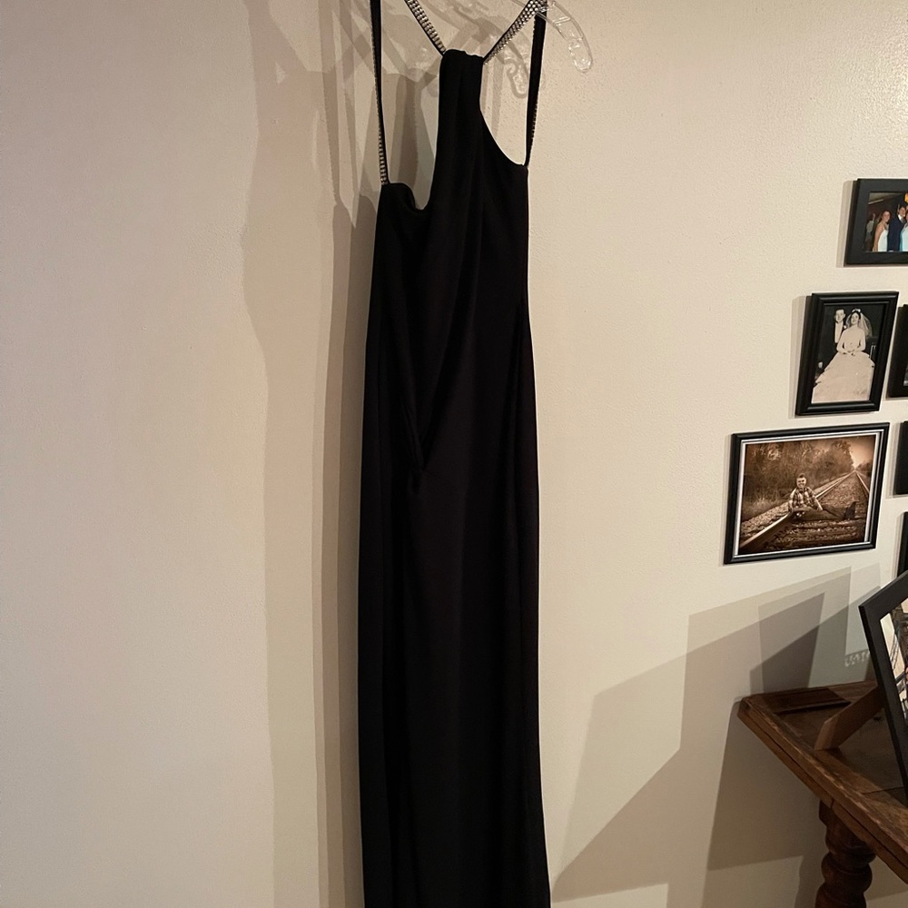 Black long crêpe rhinestone dress
